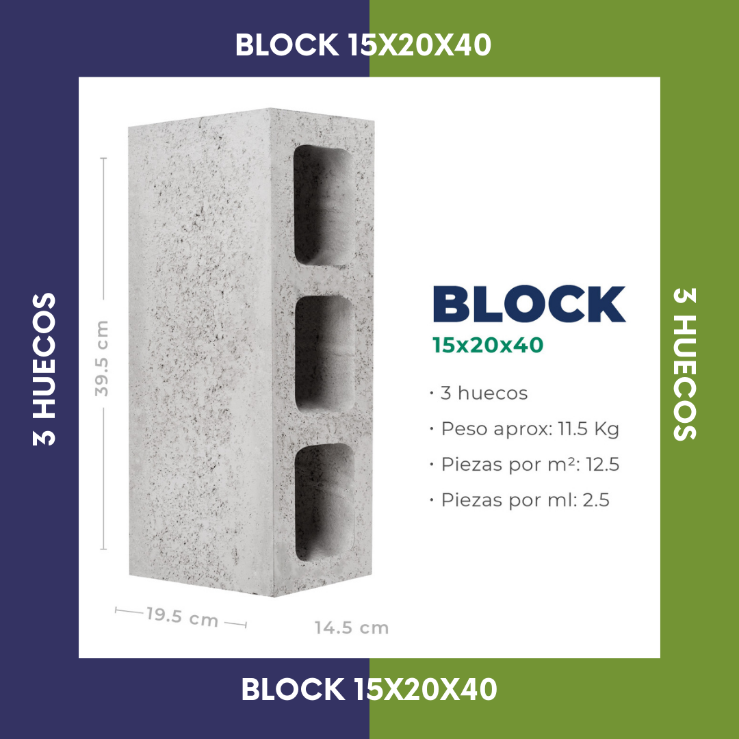 verano Tiza retorta Block 15x20x40 (3 Huecos) – Habamex
